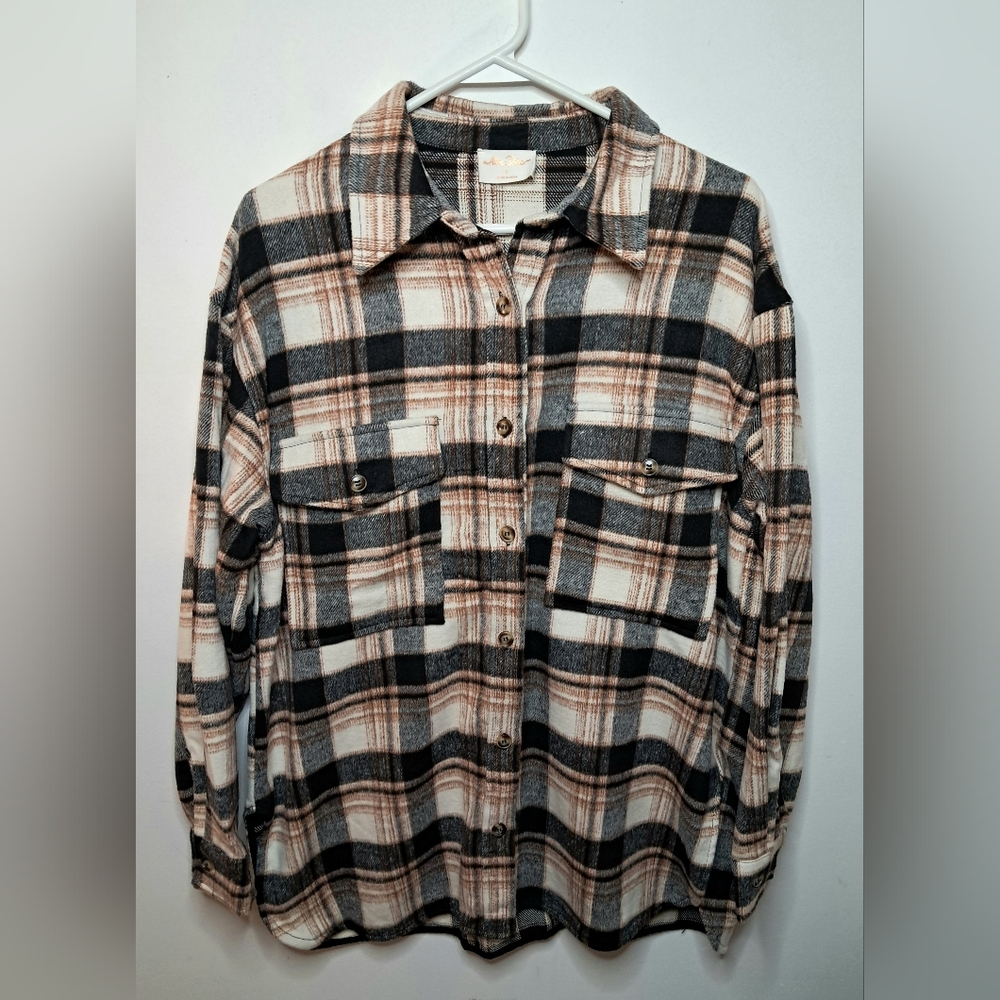 Women's Allie Rose Black & Brown Plaid Flannel Lightweight Shirt Jacket